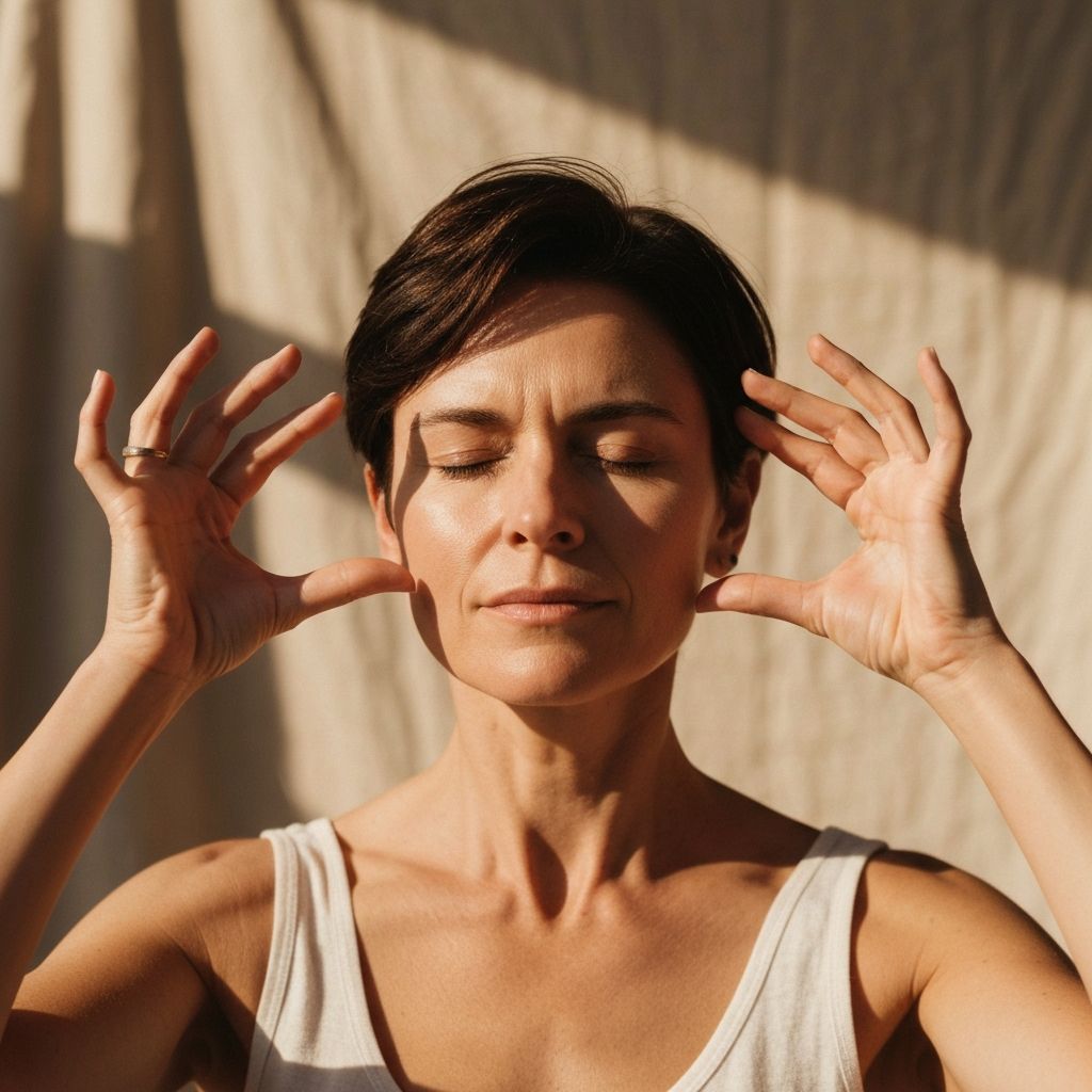 Personne effectuant un exercice de clignement méditatif avec expression paisible